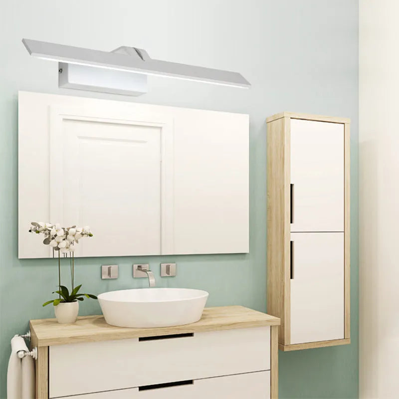 White 520mm long LED bathroom mirror headlight mounted on a wall above a vanity.