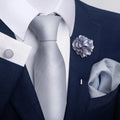 Floral jacquard polyester yarn tie and pocket square combo set for men, 147cm length, 50 colour options