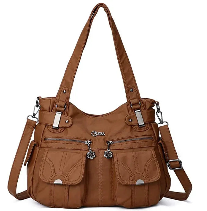 Fashion ladies soft PU leather messenger bag with zipper pocket crossbody casual tote in horizontal square shape
