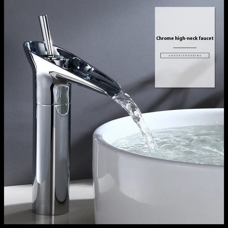 Wine glass style basin faucet with bamboo joint design in brass construction with metallic finish