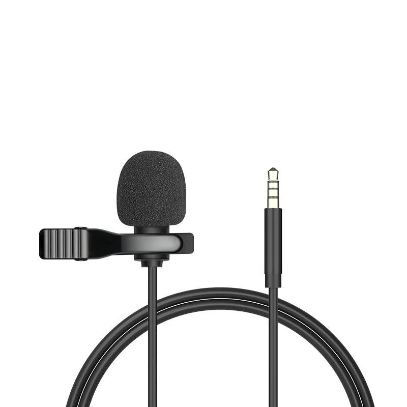 Lavalier clip microphone with in-ear monitors and multiple connector options including 3.5mm and Type-C