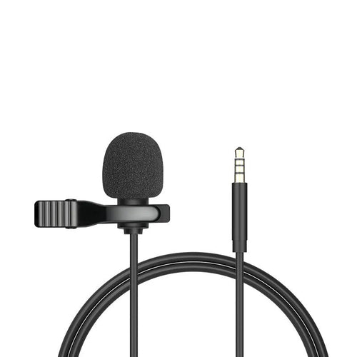 Lavalier clip microphone with in-ear monitors and multiple connector options including 3.5mm and Type-C