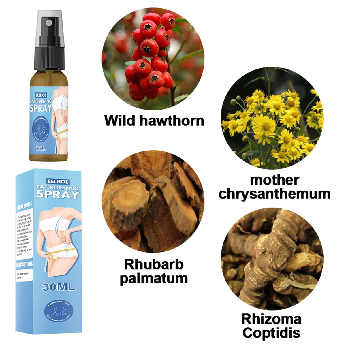 30ml body shaping spray bottle with box, 10.5cm x 2.7cm, wild hawthorn and chrysanthemum mother formula