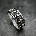 Unisex alloy skull ring with geometric ornament and retro gothic style, shown in one colour variant