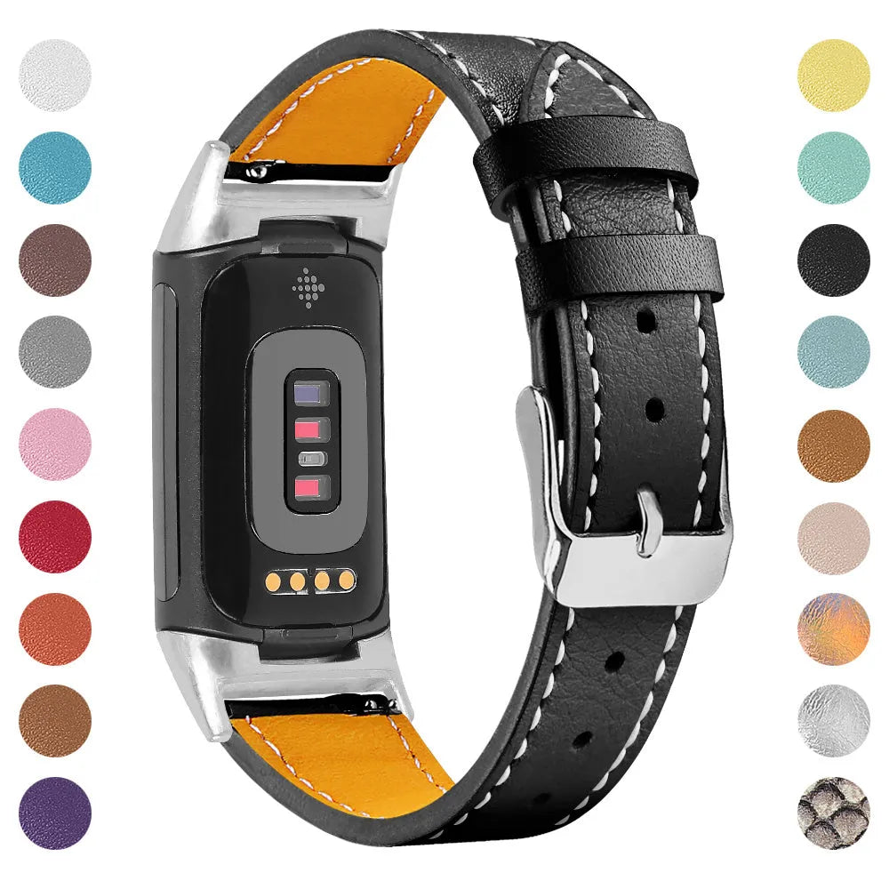 Genuine cowhide leather strap for Fitbit Charge 5 and Charge 6 in various colours