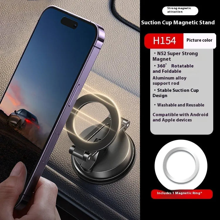 Black H154 car magnetic phone holder with suction cup mount on a car dashboard.