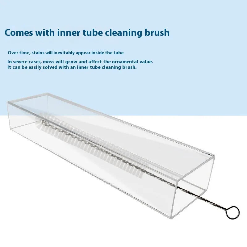 Aquarium feeding tube kit with cleaning brush and feed spoon in 17cm, 28cm, and 38cm sizes.