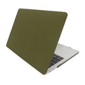 Quicksand army green polycarbonate MacBook protective shell on a laptop showing textured finish.