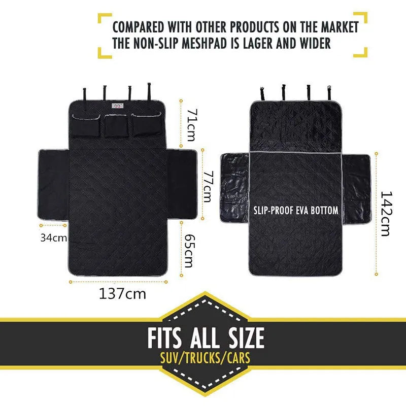 Black car trunk pet mat 185x103cm made from 600D Oxford cloth with pocket storage for dog travel