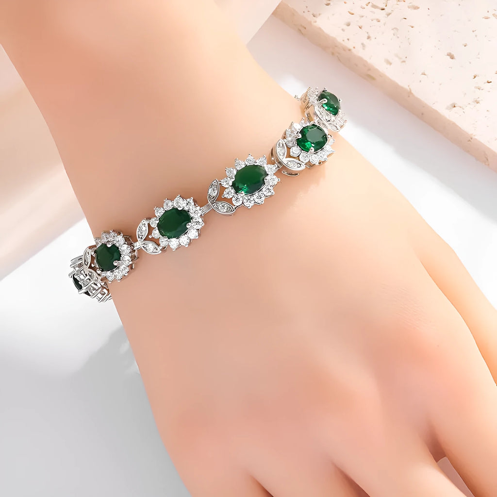 Simple women's alloy bracelet with a single row of inlaid zircon stones in a choice of nine gemstone colours.