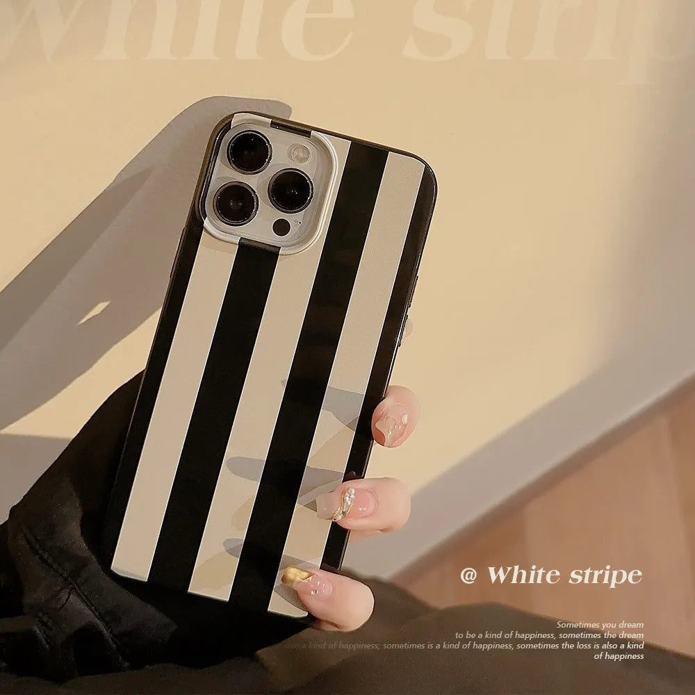 Bright black wide stripes TPU silicone phone case for Apple iPhone, soft shell Japan Korea style