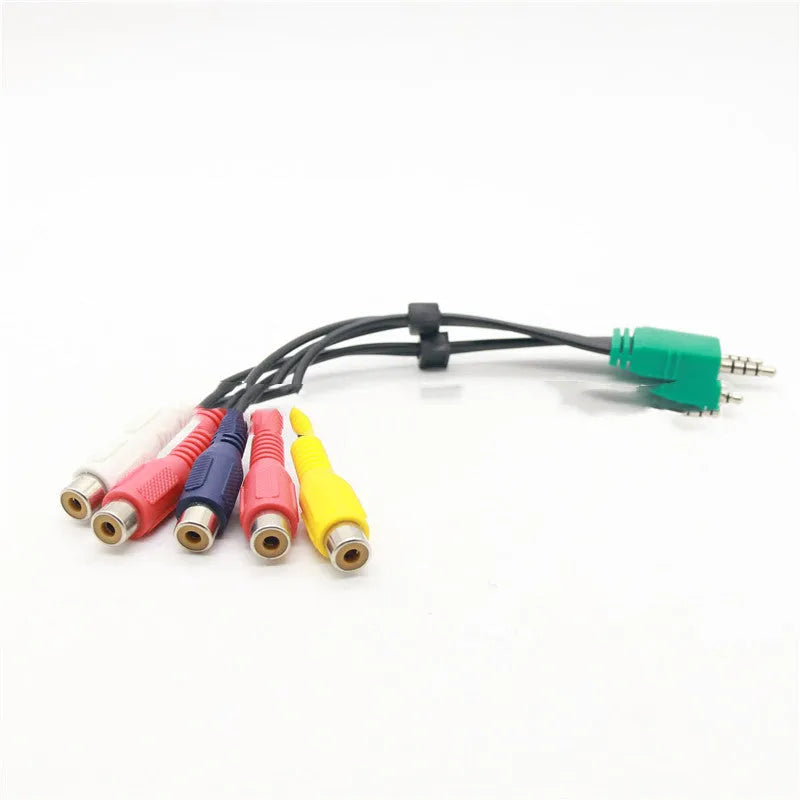 Black 3.5mm and 2.5mm to 5 RCA AV cable with tinned copper wire, 0.3 metre length