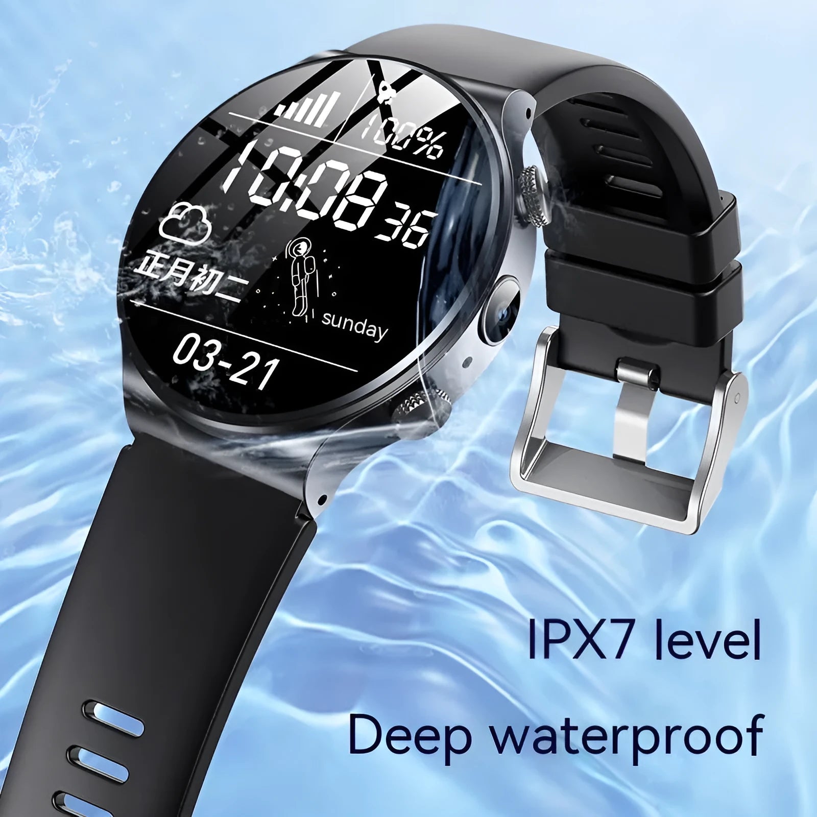 Black or white smart watch with 1.28 inch screen and USB charging cable.