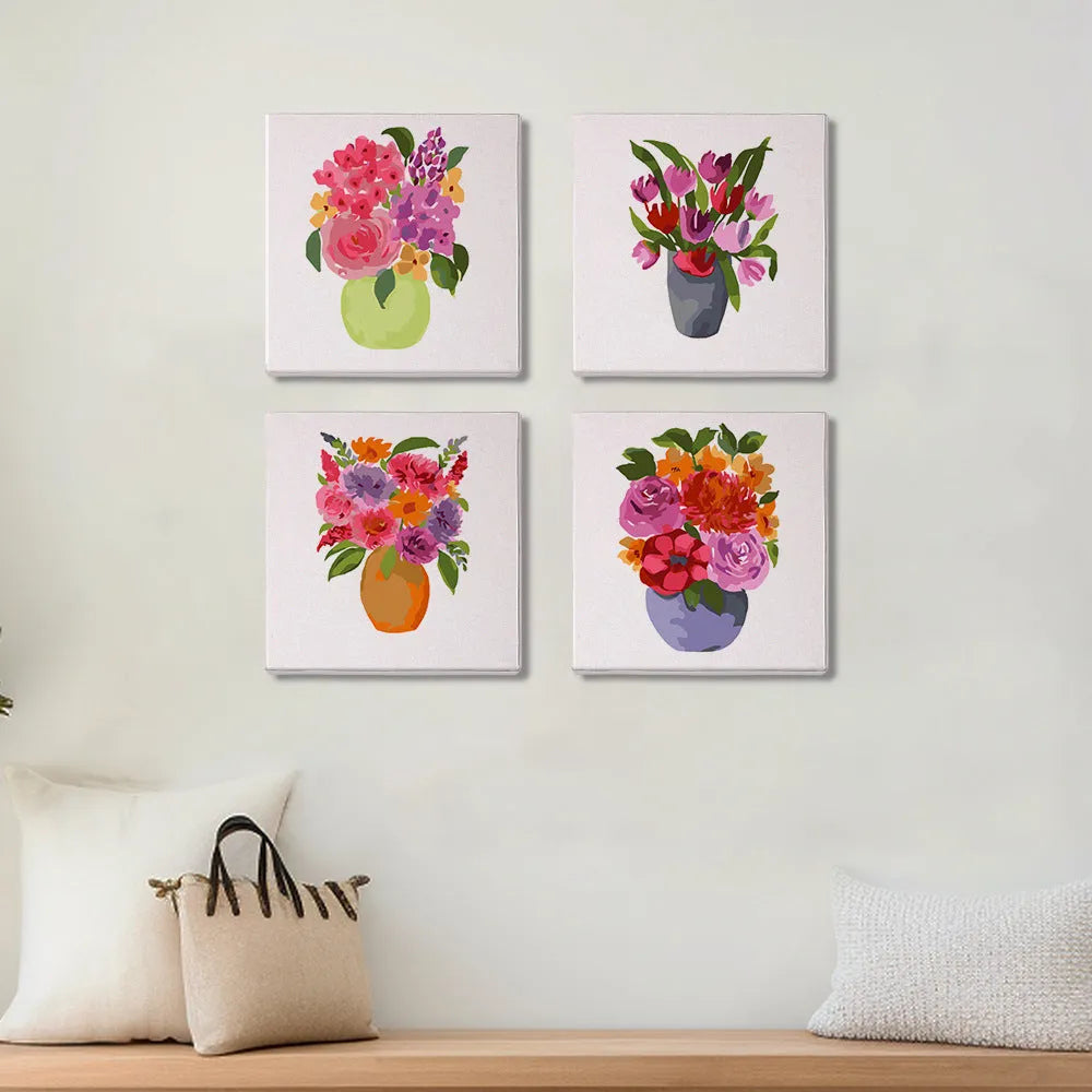 Small digital oil painting DIY mini kit with 15x15CM 6-piece and 9-piece sets and solid wood frame option