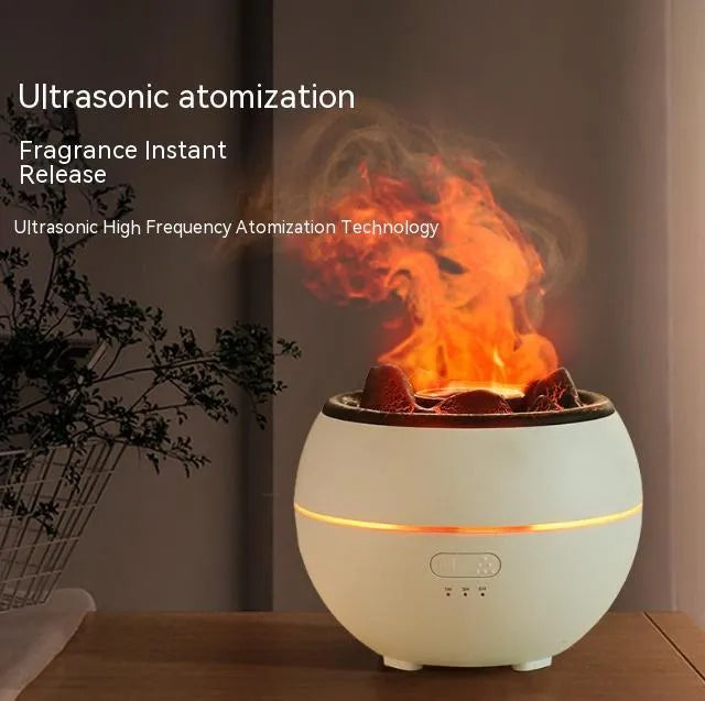 White round desk aroma diffuser humidifier with timer buttons and USB cable