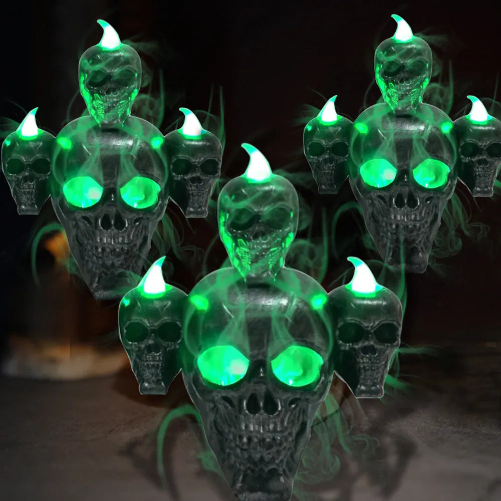 Halloween skull ornament with LED candle light in gold or silver, 14 x 12 x 9cm, flameless indoor decoration