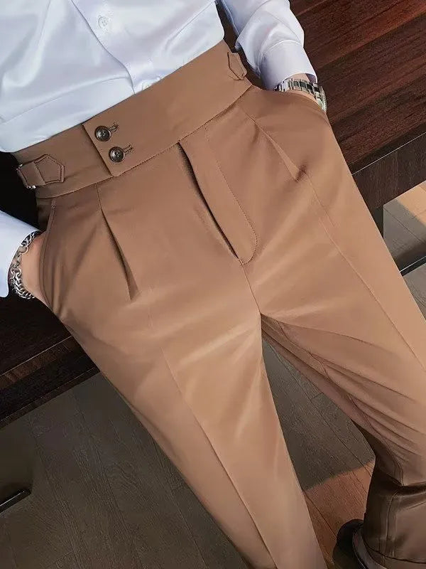 Autumn retro high waist straight leg trousers in black, shown on a model.