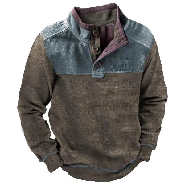 Men's loose-fit digital print stand collar casual sweatshirt in polyester, six colours, sizes S to 5XL