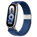 Nylon loop wristband replacement for Xiaomi Mi Band 8 with bracelet connector in silver, black or rose gold