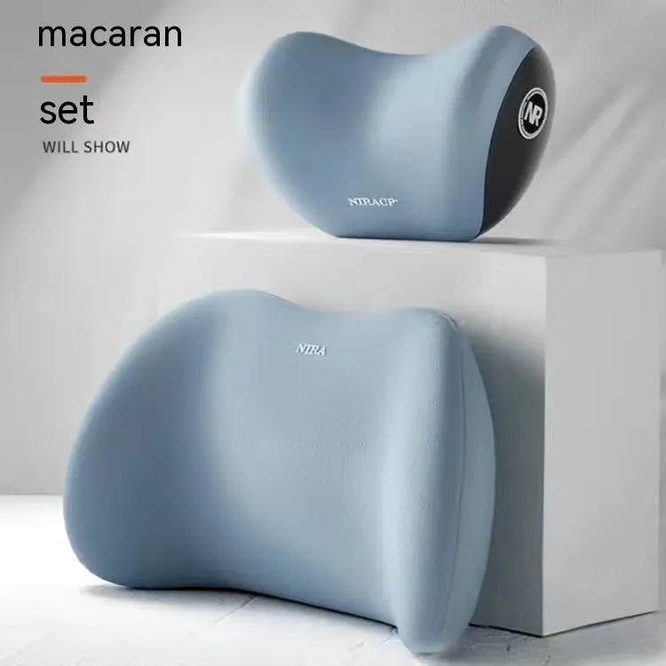 Car headrest and lumbar support pillow set with memory foam filling in five colour options
