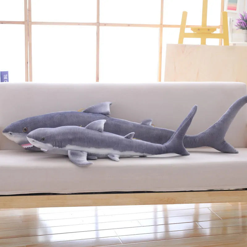 Simulation children's shark plush toy in 60cm height with realistic grey and white colouring