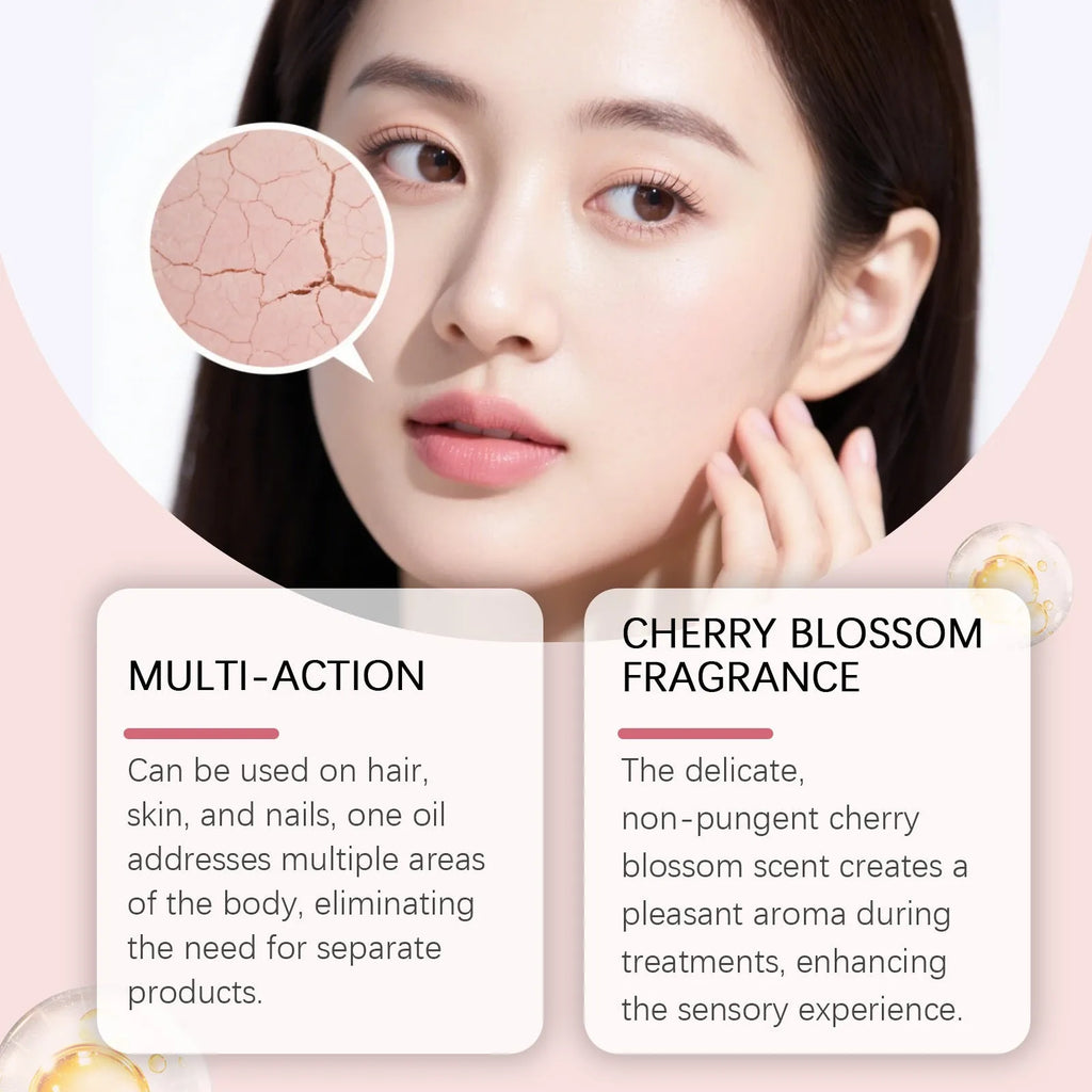 30ml bottle of cherry blossom nourishing care oil with vitamin E and shea butter