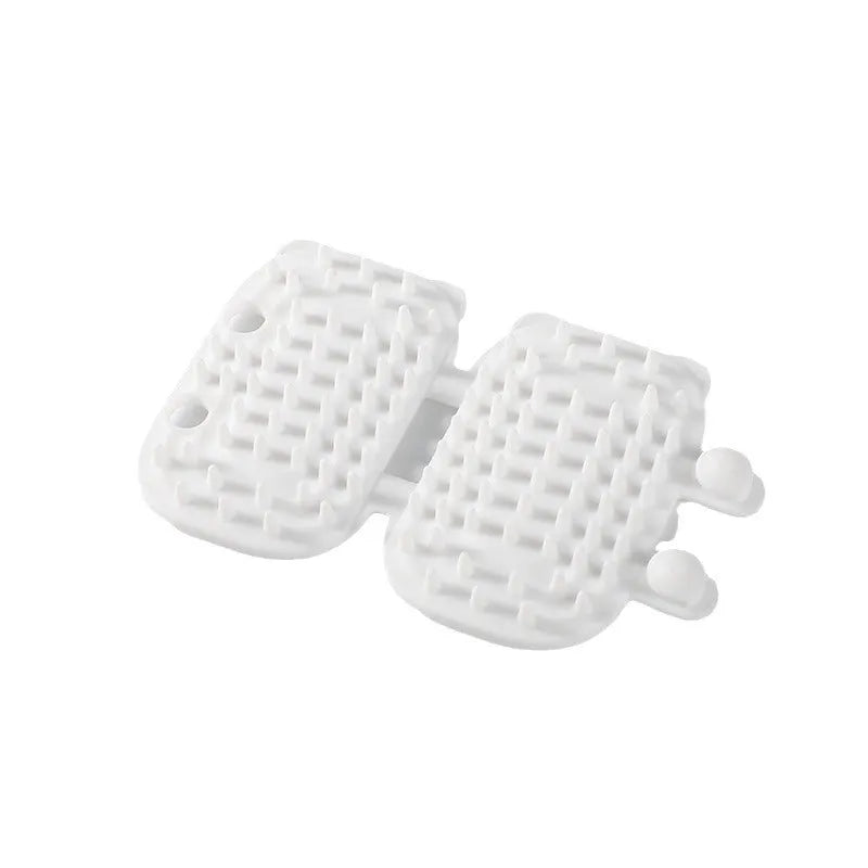Silicone cat table leg petting post in New Cat Ear White colour on a wooden table leg