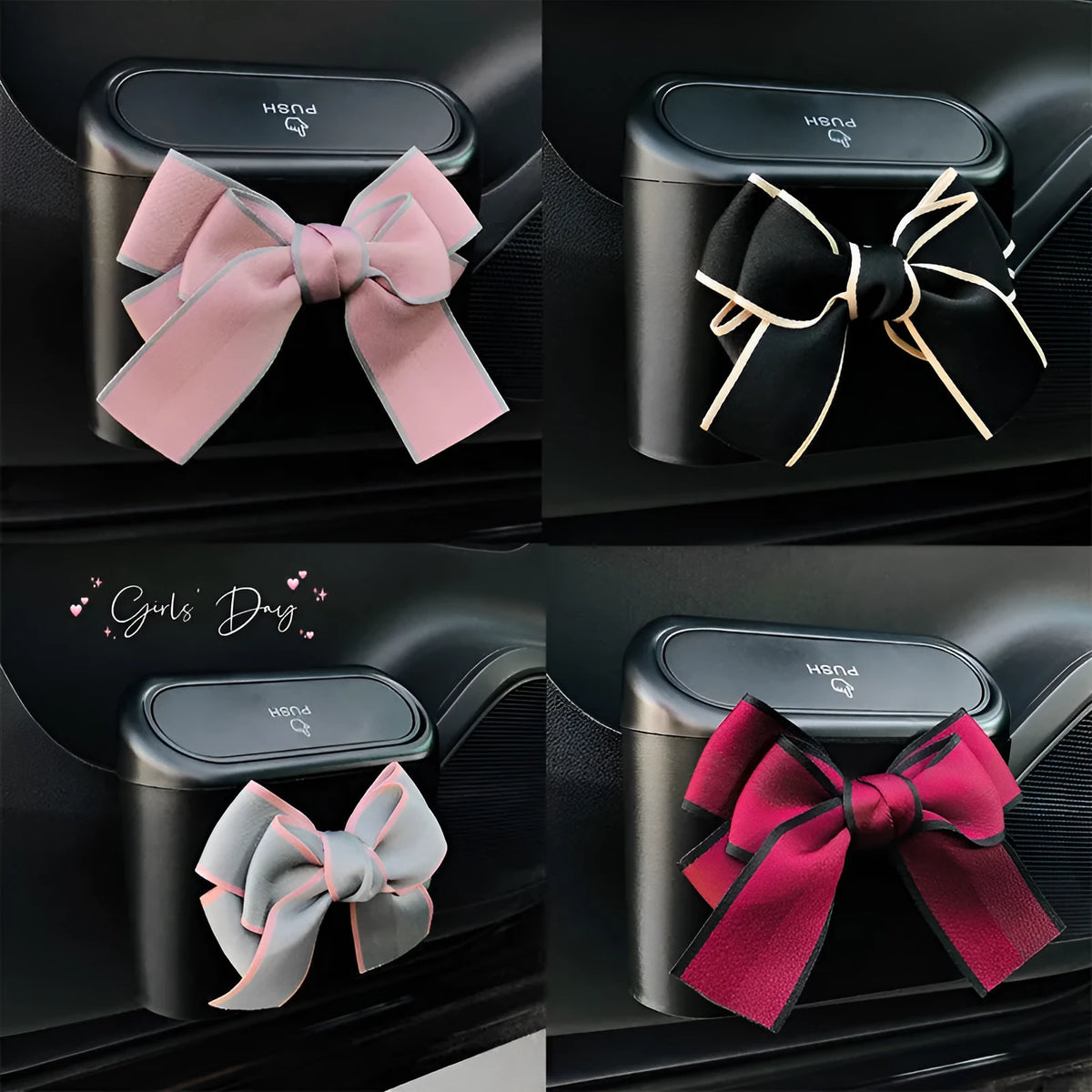 Plastic car garbage bin with front door hook mount in black bow, 15.5x6.5x14cm