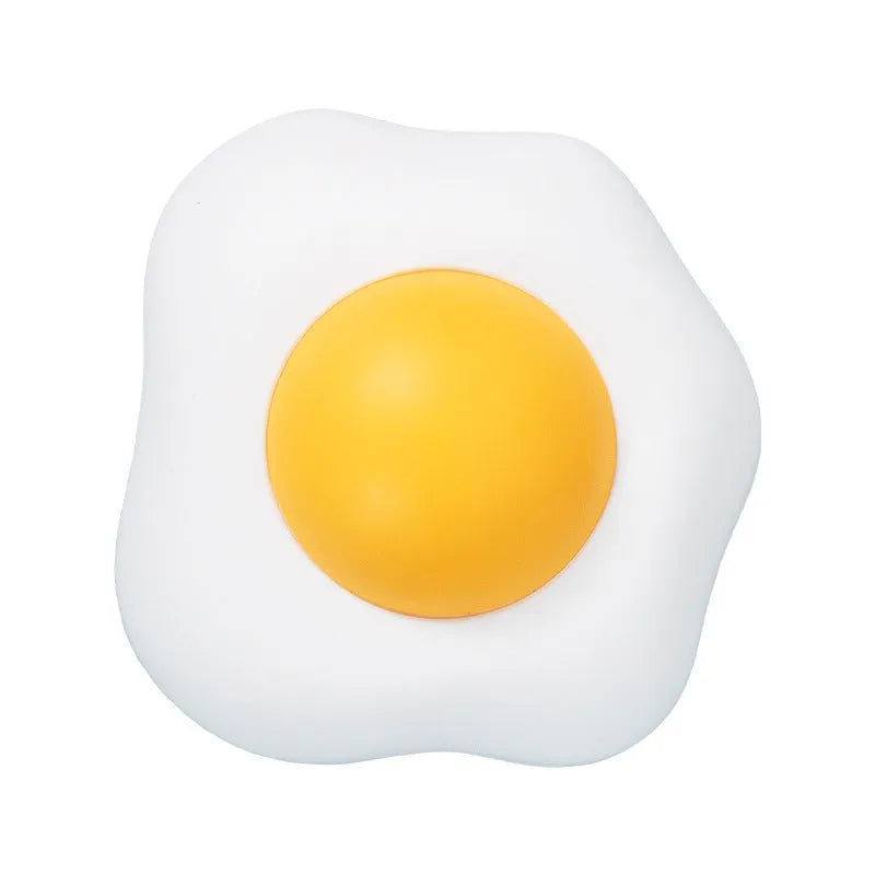 Interactive catnip ball toy in fried egg or poached egg shape with cute cat head design