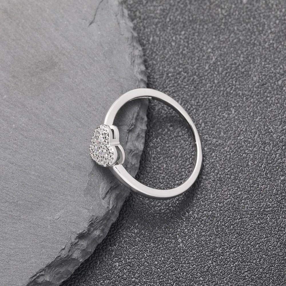 Copper heart shape ring with inlaid zircon stone, UV plated 18K real gold finish