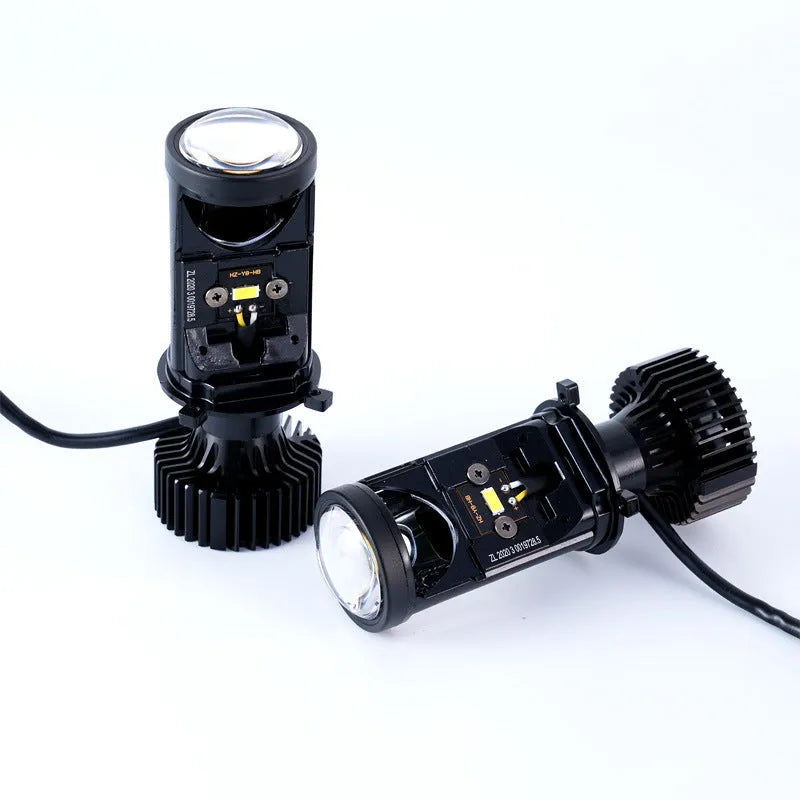 H4 far and near integrated LED headlight with aluminium alloy body and small lens, 12V IP65 rated