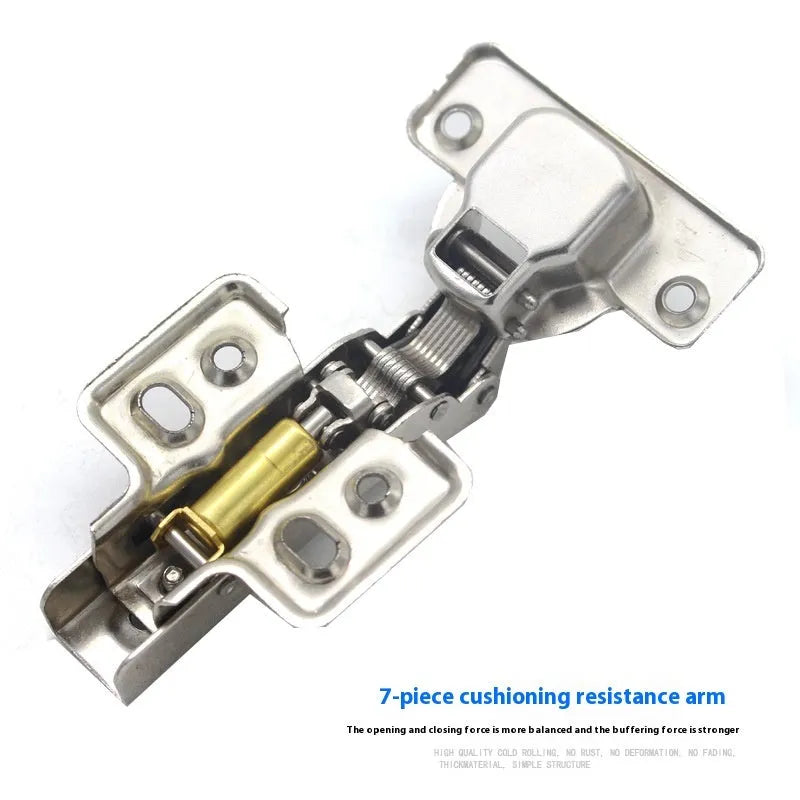 Nickel plated cold rolled steel hydraulic damping hinge for cabinet doors in three bend types.