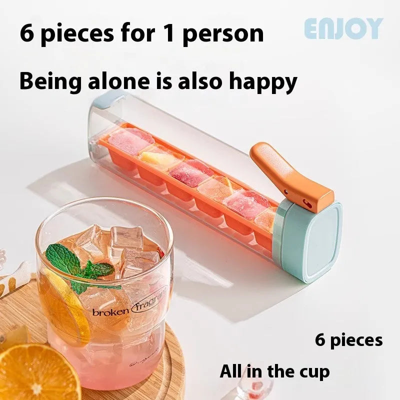 Ice cube tray with one-press release mechanism and storage box in food-grade PET plastic