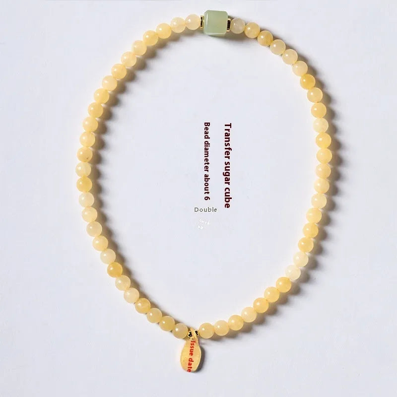 Women's Topaz bracelet with six-word mantra barrel beads and square sugar jade beads