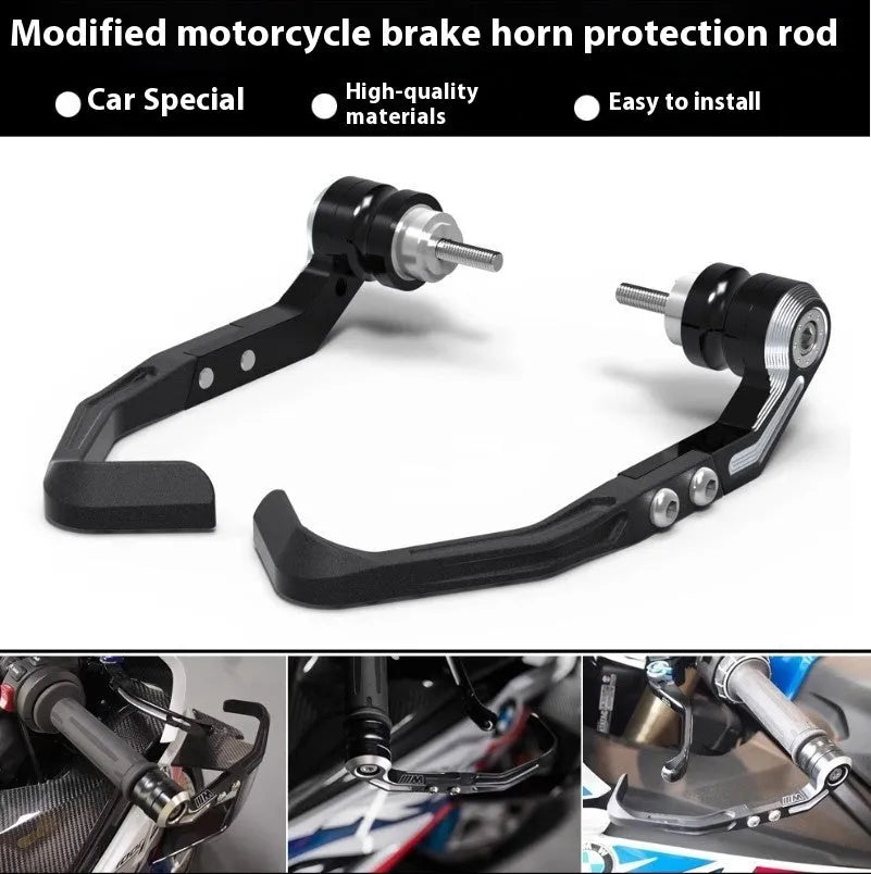 A pair of CNC-machined black bow guard pads for Honda CBR650 motorcycle brake horn protection.