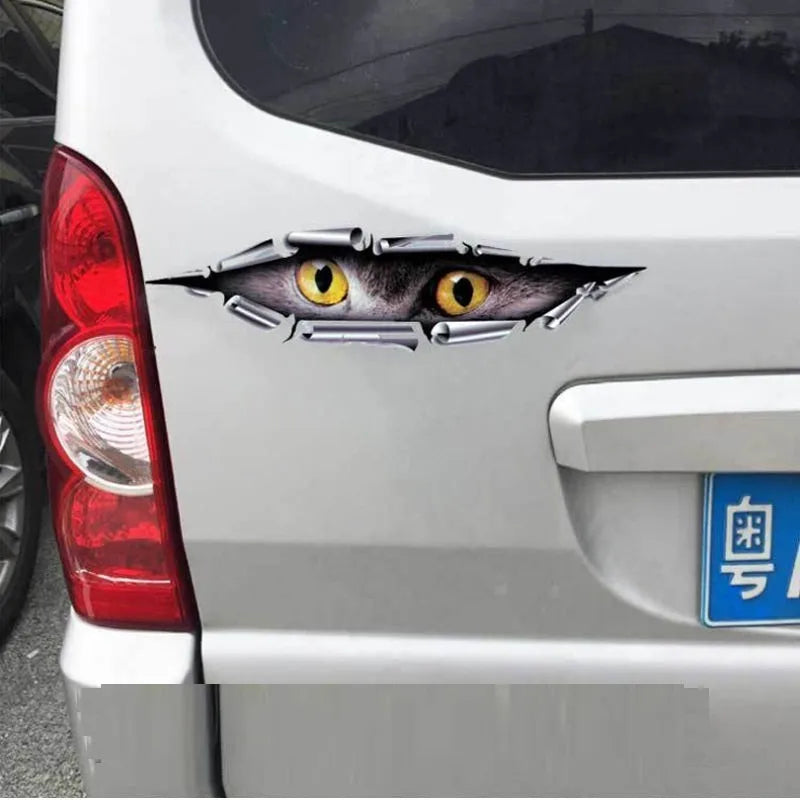 3D Tiger Eye and Eagle Eye design car door sticker on transparent background, 10x35cm.