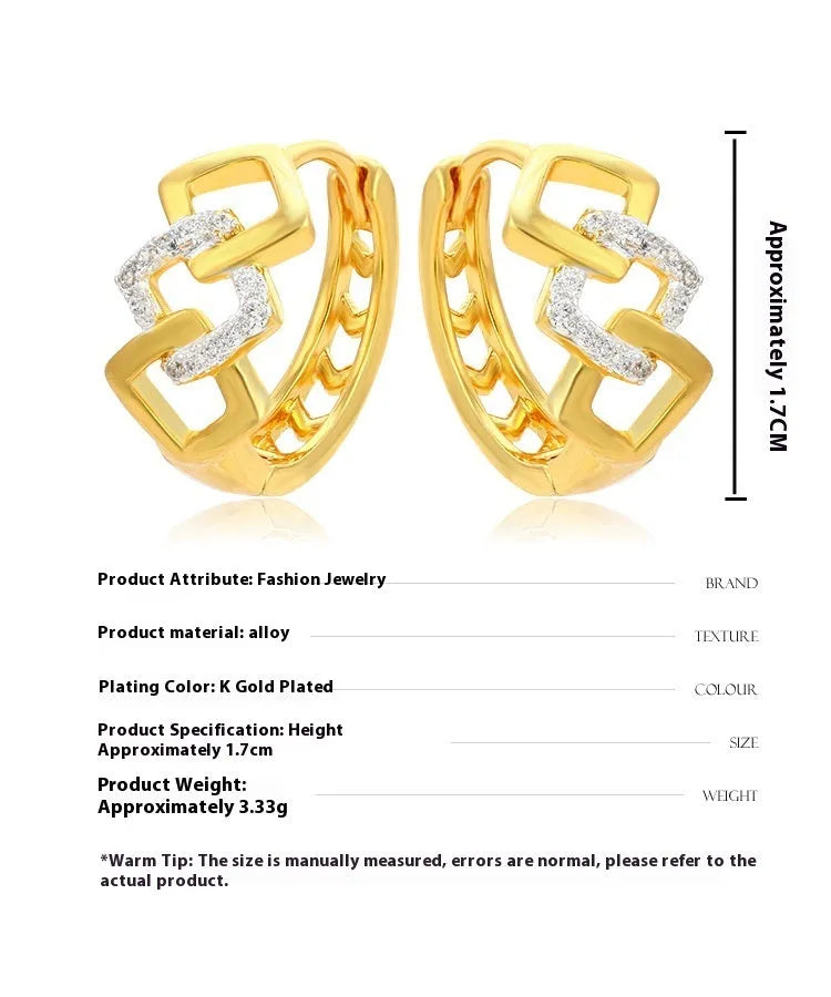 Gold geometric hollow-out clip-on earrings with electroplated alloy construction