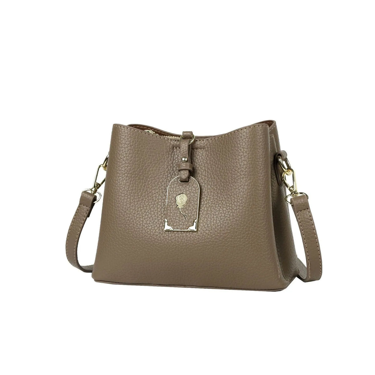 PU shoulder crossbody bag 21x17x10cm with sandwich pocket and polyester lining, shown in brown