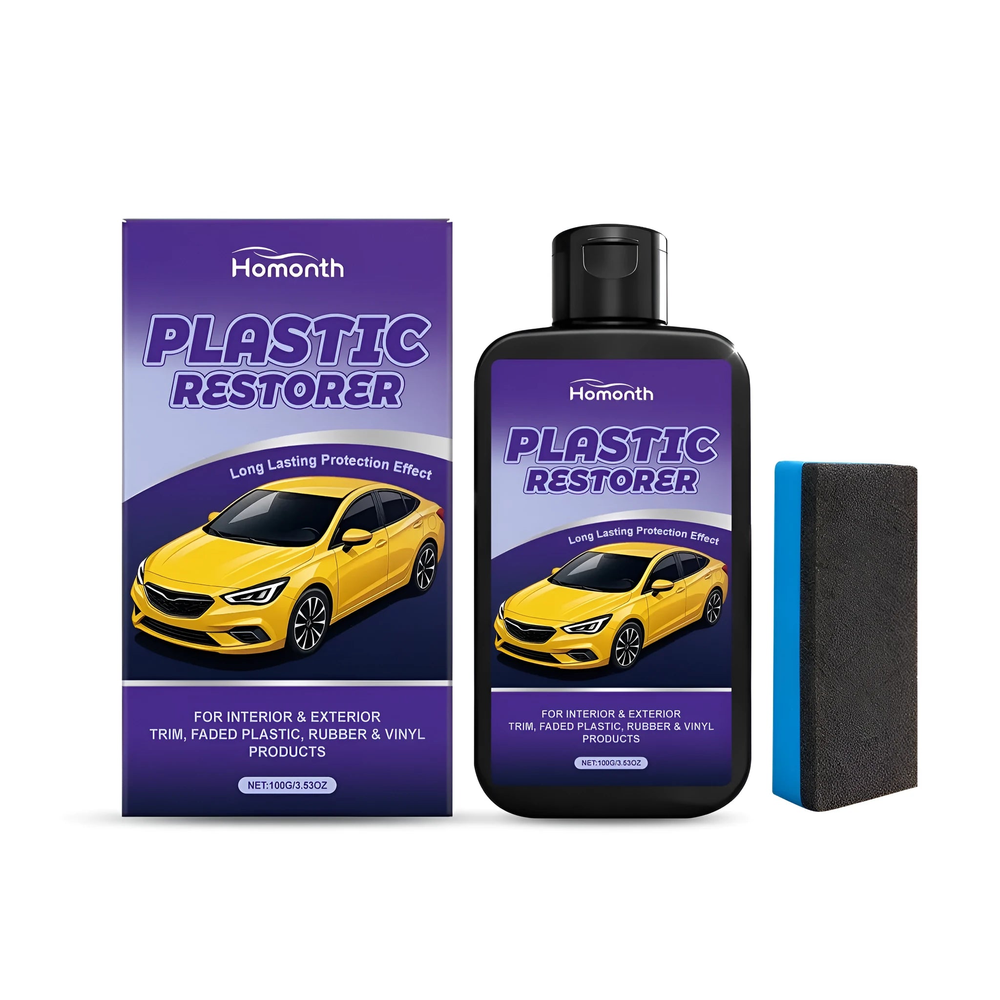Automobile plastic gloss repair set with cream and sponge for car trim restoration