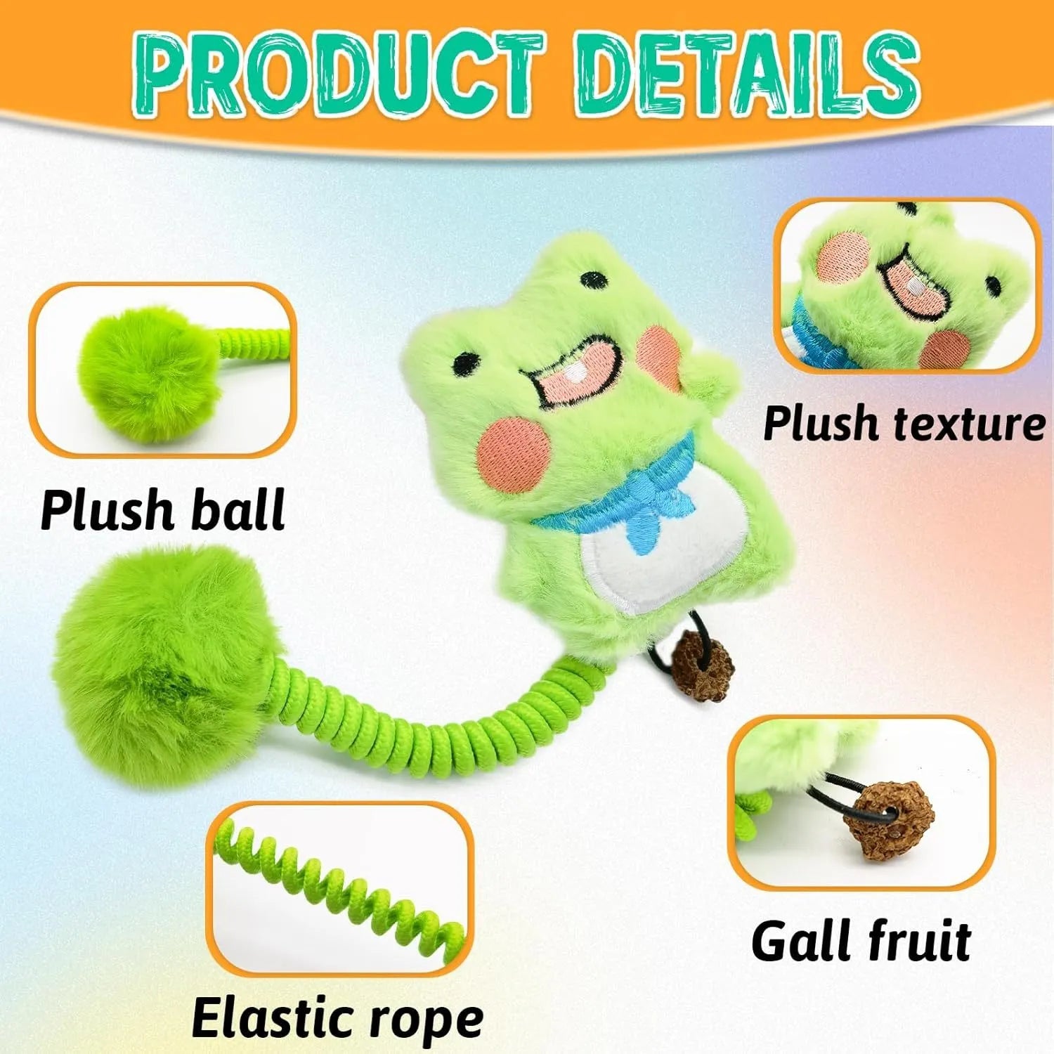 Plush cat toys with silvervine fruit and stretch springs in animal designs including frog, pig, star, rabbit, chicken, and panda