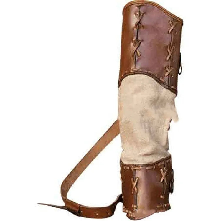 Warrior hand woven PU skin spliced quiver in brown with stitching pattern for adult archery
