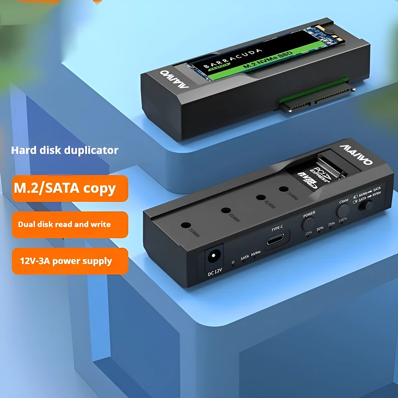 ABS plastic external hard drive enclosure for SSD measuring 191mm by 111mm by 35mm