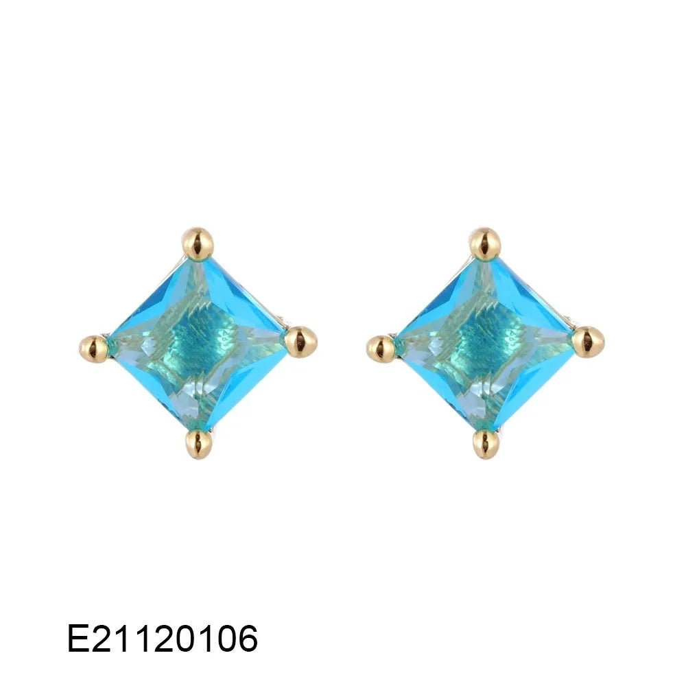 Drop-shaped gold-plated earrings with a pear-shaped candy-coloured zircon stone.