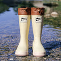 Unisex PVC platform rain boots in beige, featuring a high tube design and non-slip sole.