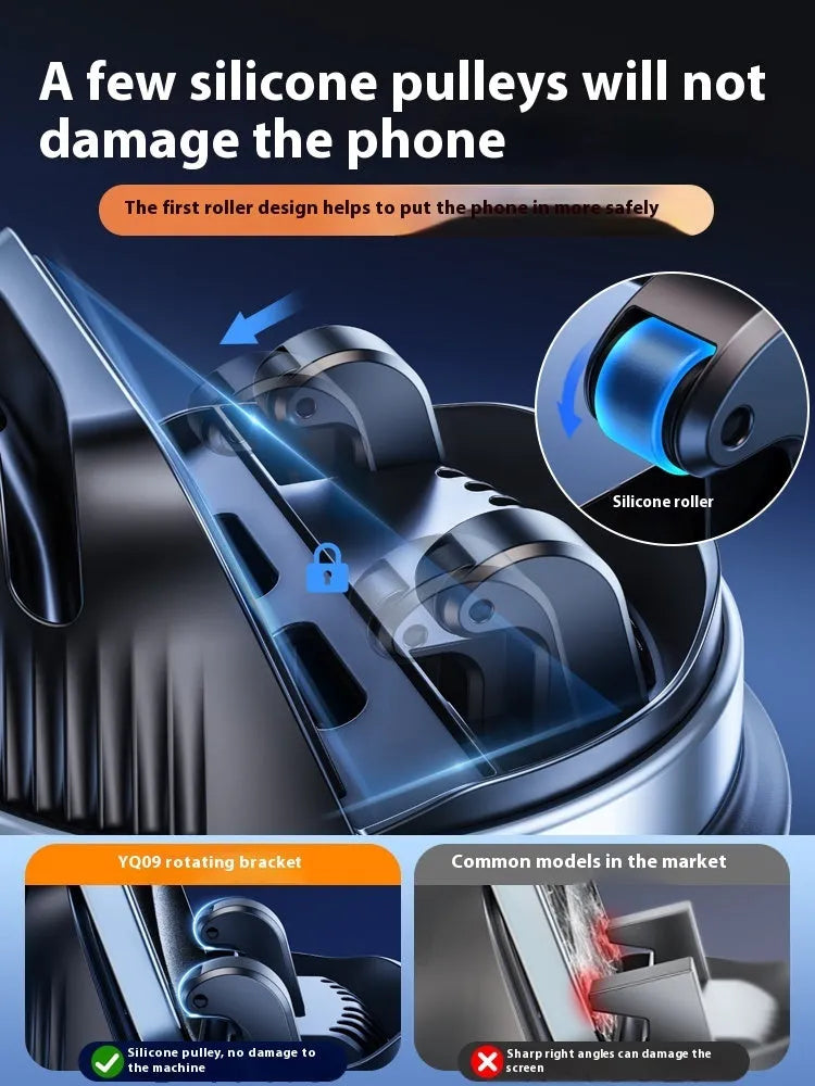 YQ09 Rotating Support gray and black dashboard phone holder with 360 degree rotation and suction cup