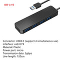USB 3.0 hub with four ports, LED indicators, and 30cm cable for computer connectivity expansion