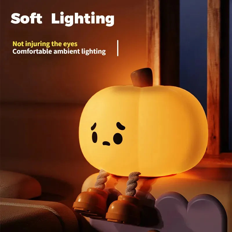 Soft silicone pumpkin-shaped night light with touch controls