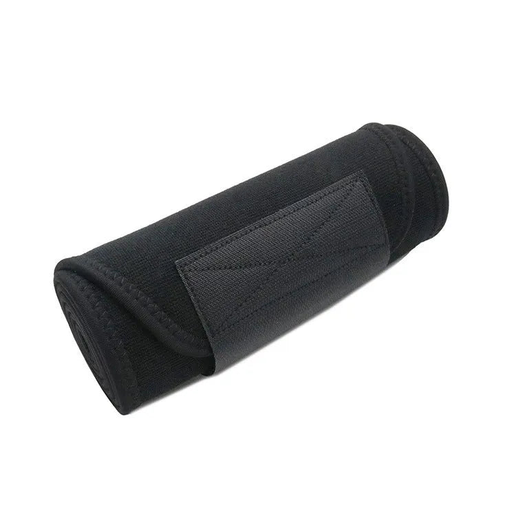 Black neoprene lumbar support fitness belt for waist protection during running and gym workouts.
