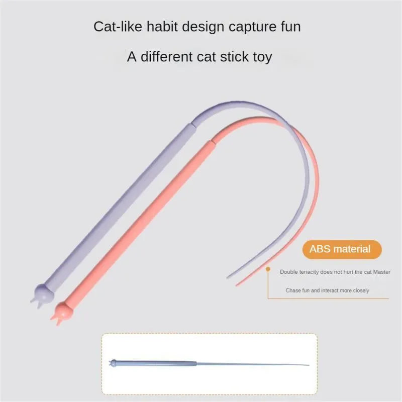 Blue cat teaser stick with silicone mouse tail extended to 80cm length beside pink version