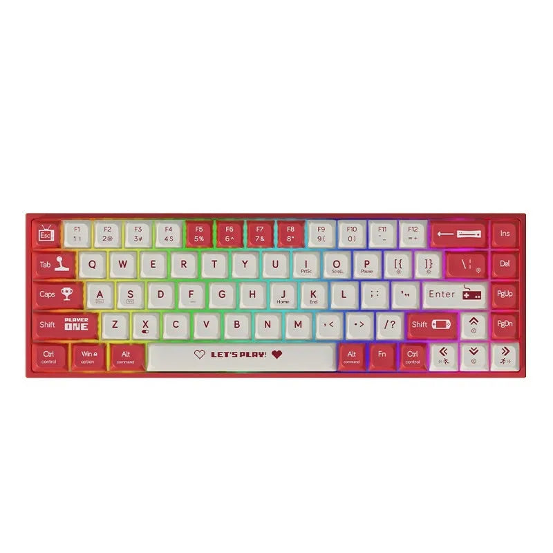 AJAZZ AK680 mechanical gaming keyboard in red and white colour with exposed switches.